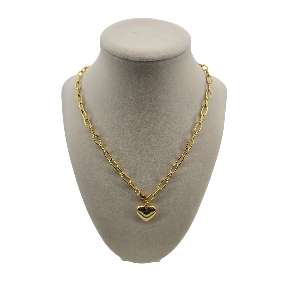 Unbranded Necklace Women 18in Paperclip Chain Gold Heart Pendant EUC